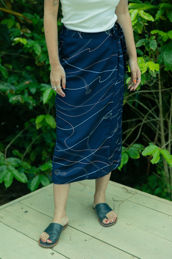 Navy Line-Kimono wrap skirt