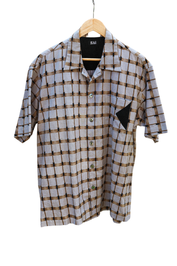 Beige gray Yukata shirts(Black pocket)