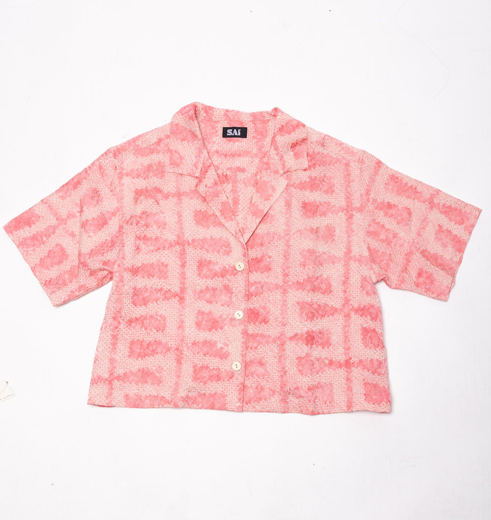 Baby Pink Shibori Crop Shirt