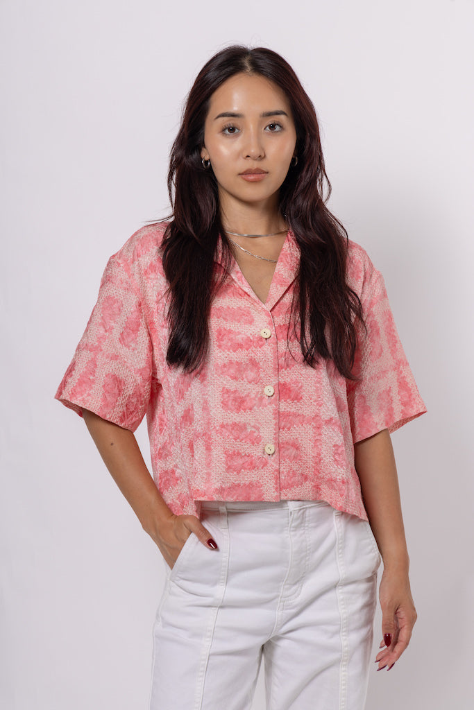 Baby Pink Shibori Crop Shirt