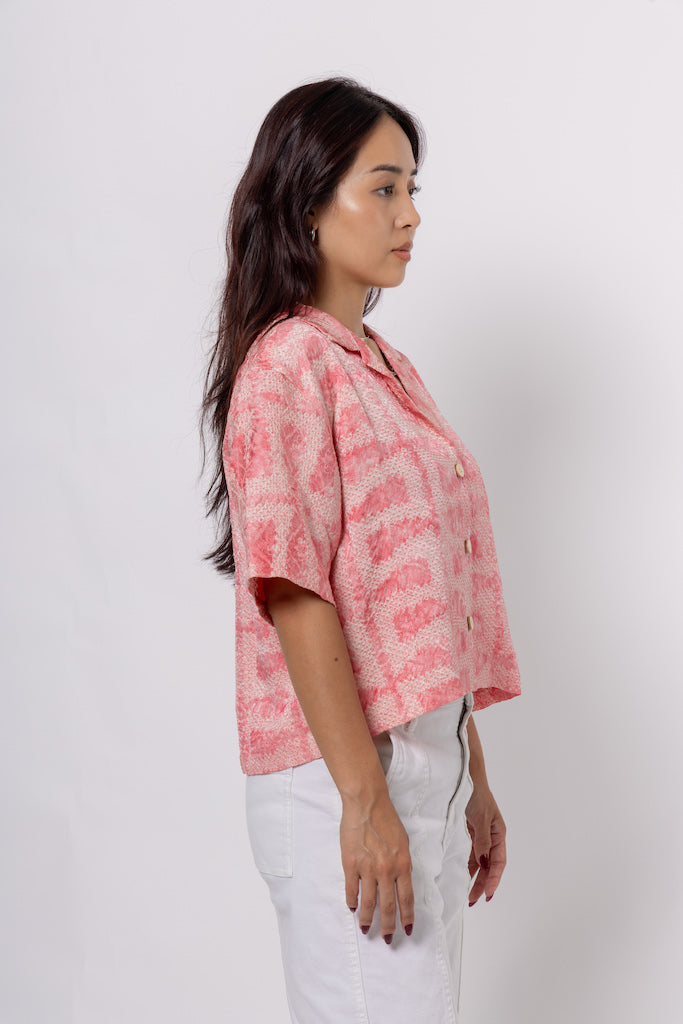 Baby Pink Shibori Crop Shirt