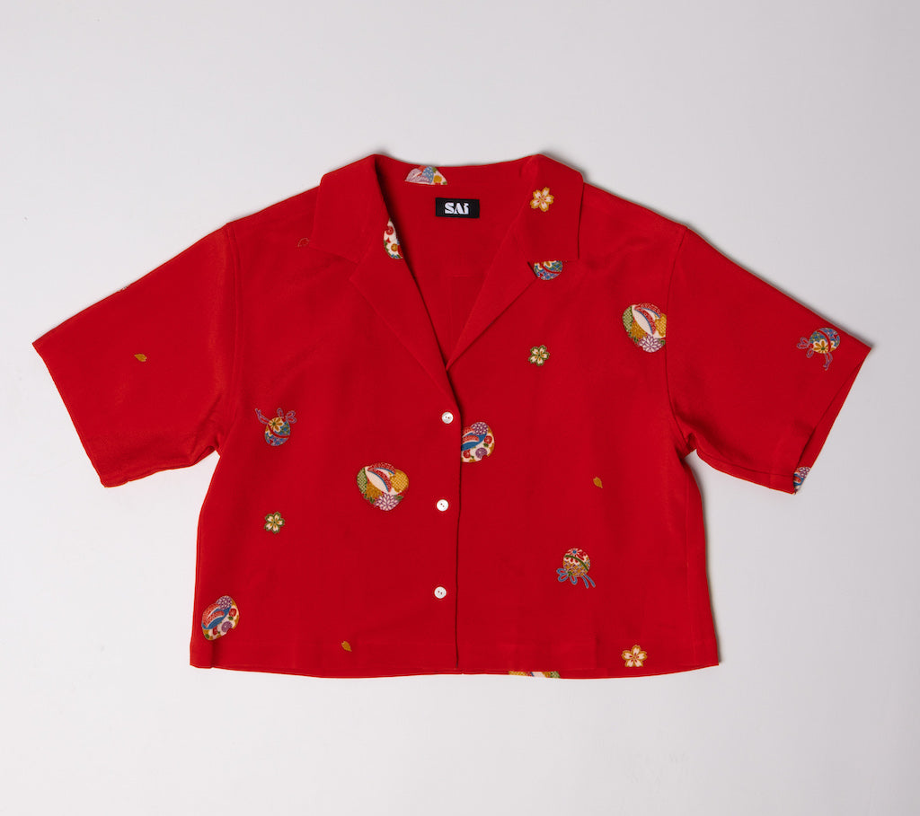 Red Paper Balloons Crop Shirt