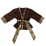 Load image into Gallery viewer, Red Green Flower Kimono Brown Jacket 
