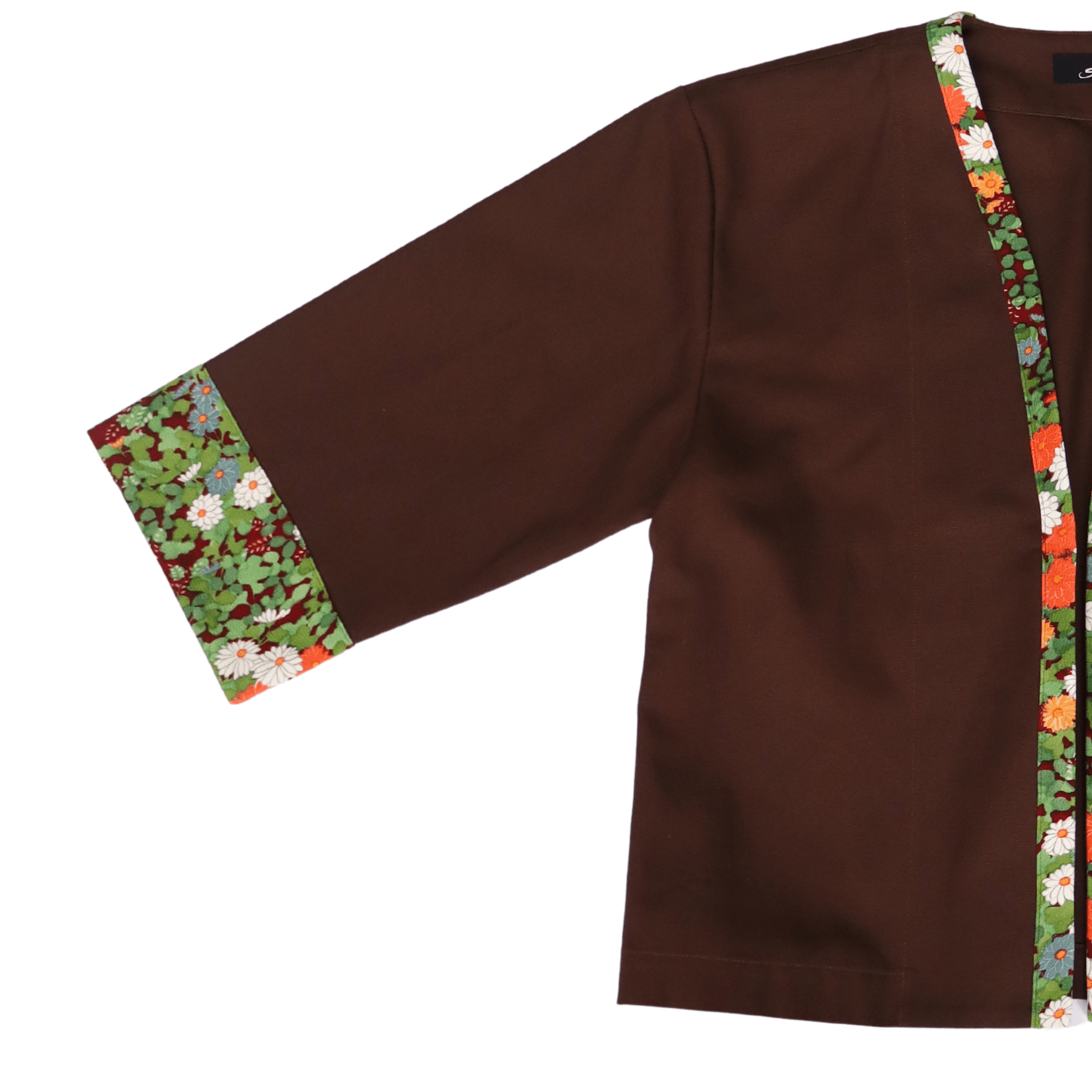 Red Green Flower Kimono Brown Jacket 