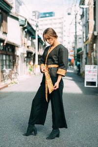 Black and  Orange Japanese Kimono Jacket 