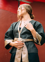 画像をギャラリービューアに読み込む, Gold Brown-Gray Kimono Jacket
