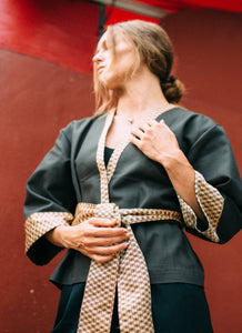 Gold Brown-Gray Kimono Jacket