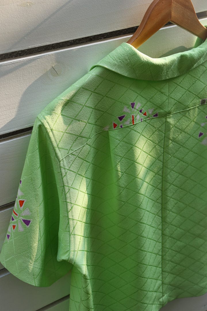 Neon Green-Crop Kimono Hawaiian Shirt