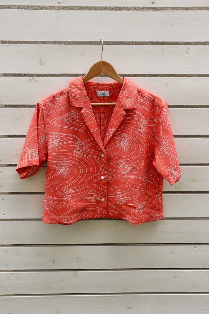 Coral Pink-Crop Kimono Hawaiian Shirt