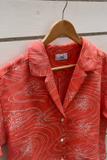 画像をギャラリービューアに読み込む, Coral Pink-Crop Kimono Hawaiian Shirt
