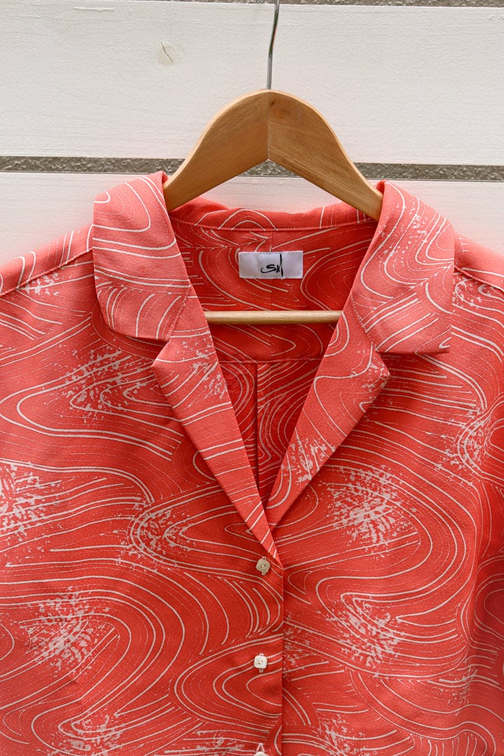 Coral Pink-Crop Kimono Hawaiian Shirt