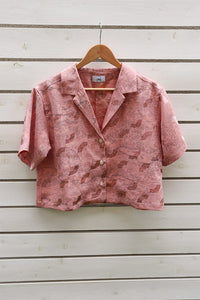 Baby Pink-Crop Kimono Hawaiian Shirt