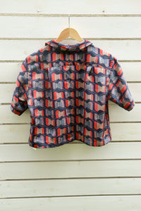 Navy Butterfly-Crop Kimono Hawaiian Shirt