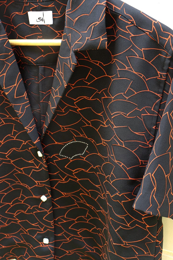 Black ogi-Crop Kimono Hawaiian Shirt