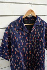 Load image into Gallery viewer, Navy Chirimen Hawaiian Shirt
