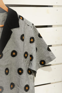 Black Ryukyu Kasuri-Crop Kimono Shirt