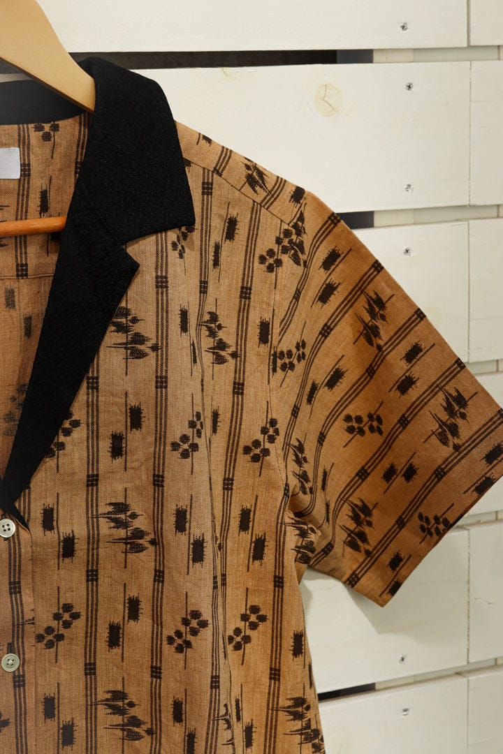 Beige Ryukyu Kasuri-Crop Kimono Shirt