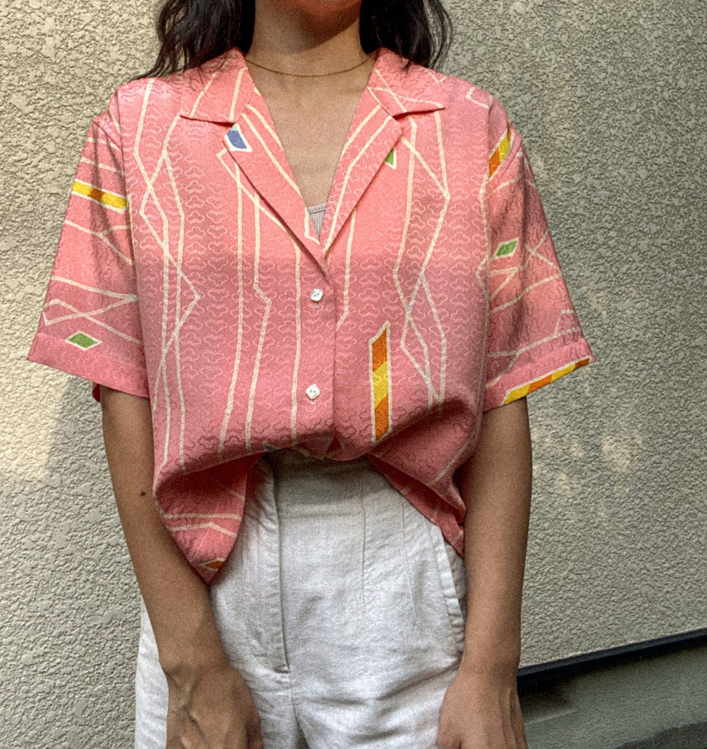 Pastel Pink-Crop Kimono Hawaiian Shirt